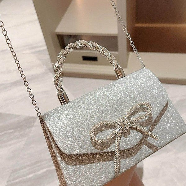 Rhinestone Bow Top Handle Evening Bag