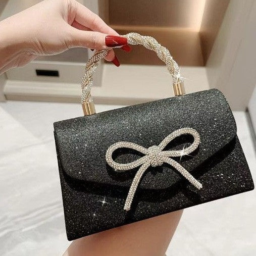 Rhinestone Bow Top Handle Evening Bag