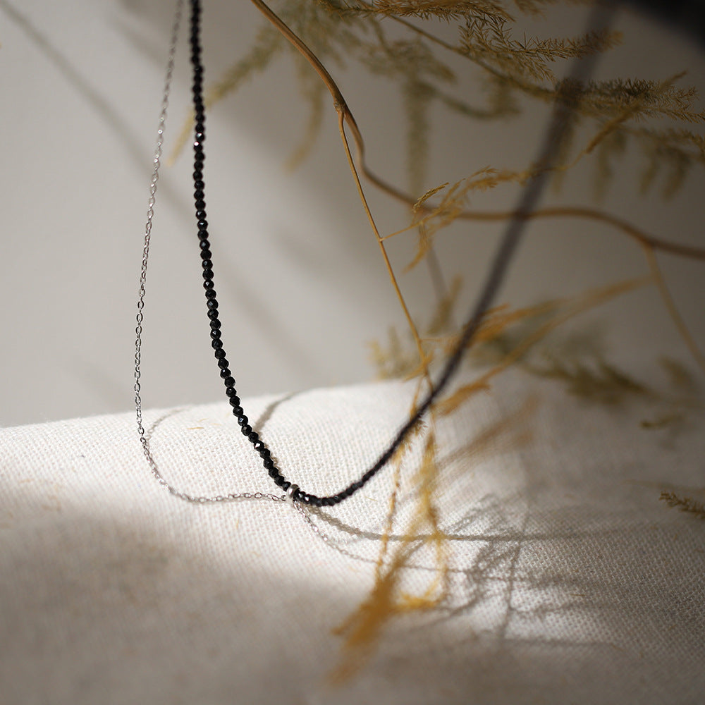 Layered Bead And Chain Choker Necklace - Black - 2