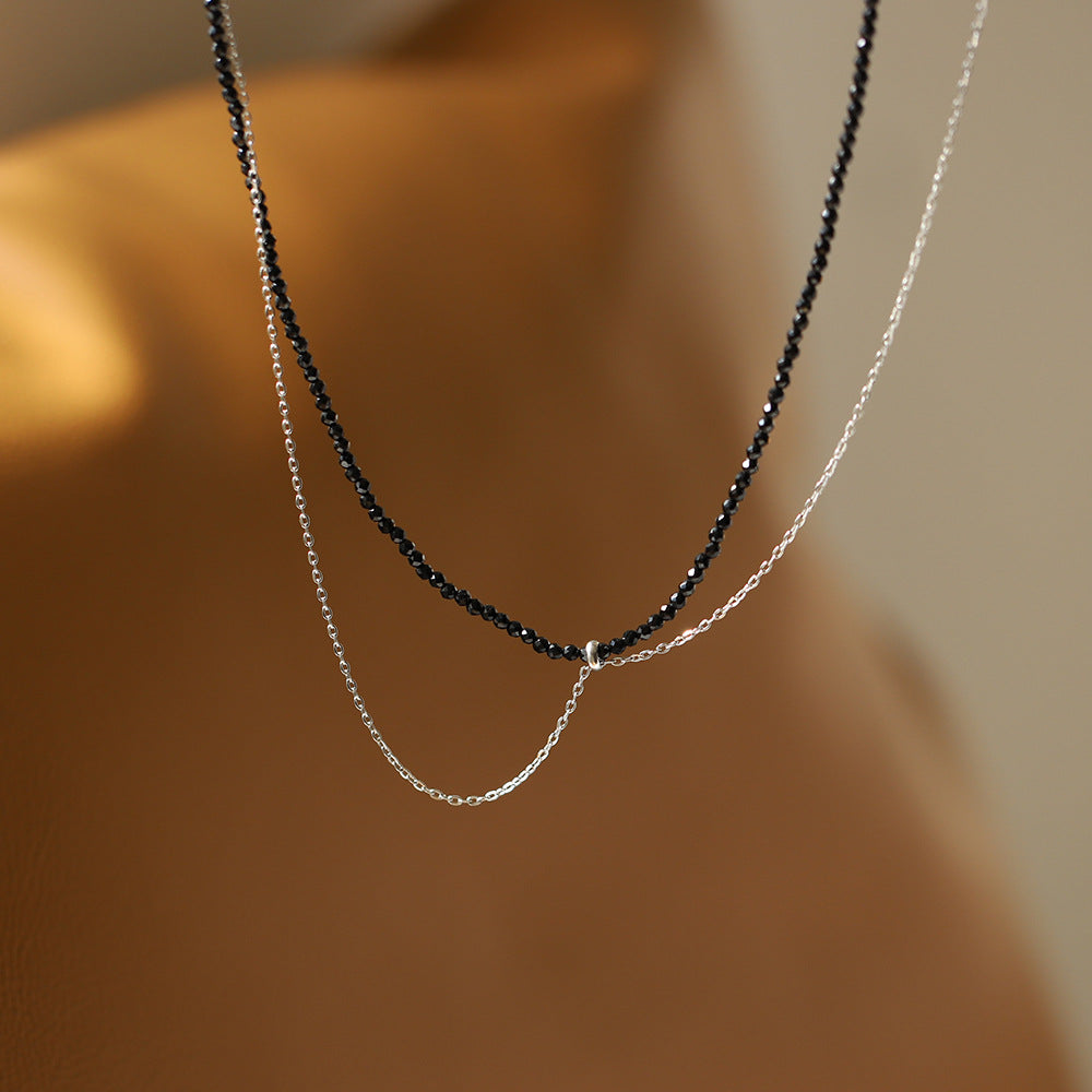 Layered Bead And Chain Choker Necklace - Black - 3