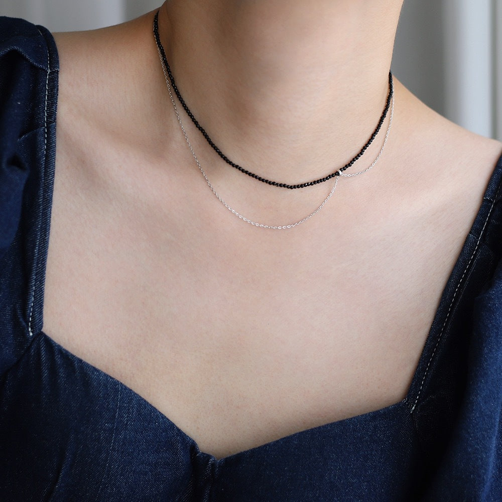 Layered Bead And Chain Choker Necklace - Black - 6