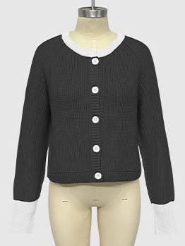 Ribbed Cardigan With Contrast Neck And Cuffs - Black - 2
