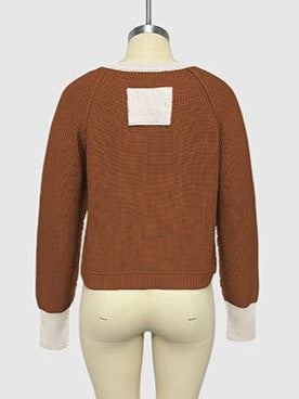 Ribbed Cardigan With Contrast Neck And Cuffs - Coffee - 2