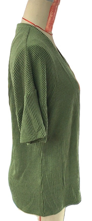 Ribbed Chest Pocket V Neck Tee - Green