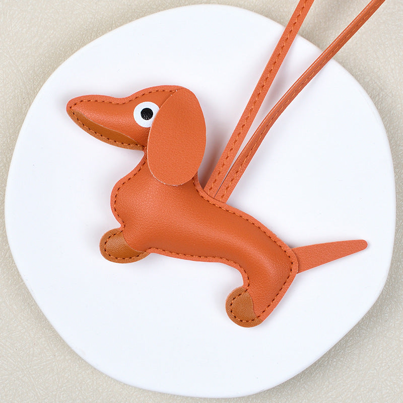Dachshund Shaped Leather Purse Charm - Orange
