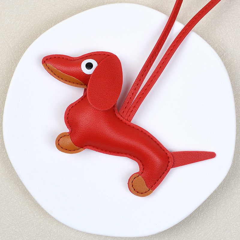 Dachshund Shaped Leather Purse Charm - Red