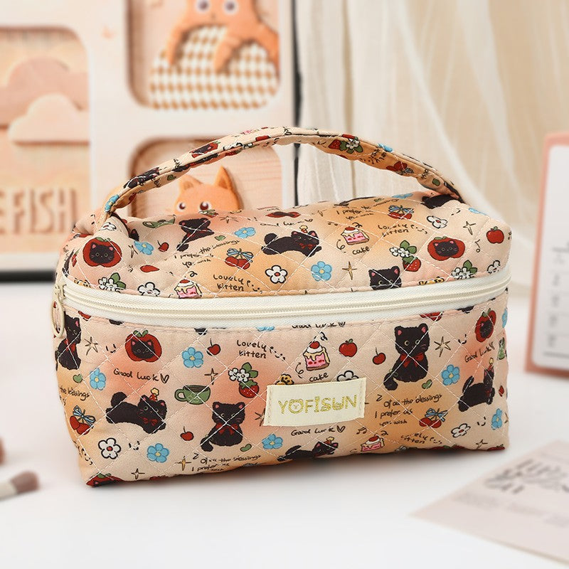 Padded Doodle Print Zip-Top Cosmetic Bag - C4