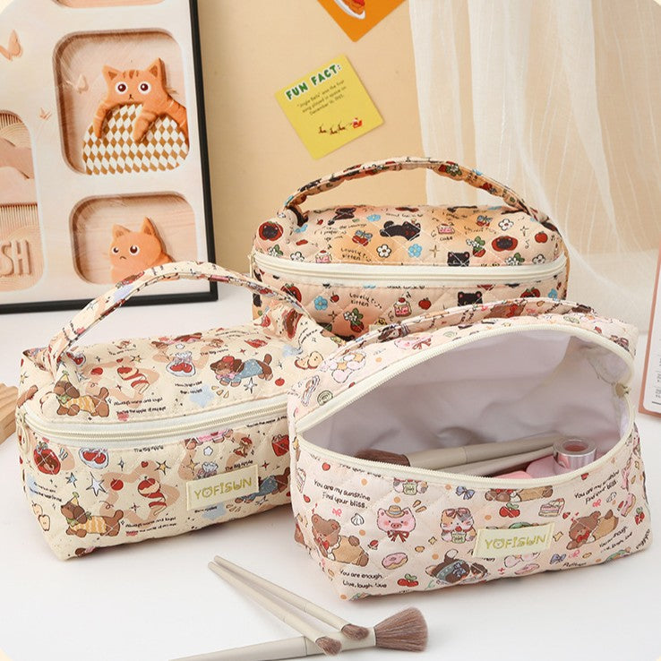 Padded Doodle Print Zip-Top Cosmetic Bag - view 1