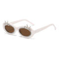 Rhinestone Bow Oval Frame Sunglasses - Beige
