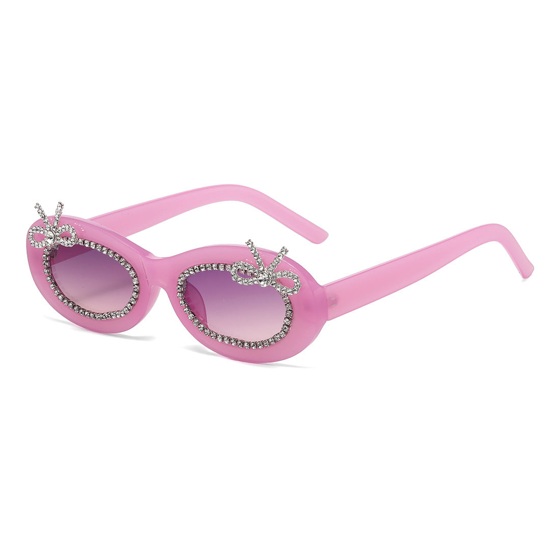 Rhinestone Bow Oval Frame Sunglasses - Pink