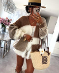 Blanket Stitch Striped Slouchy Knit Cardigan - Brown