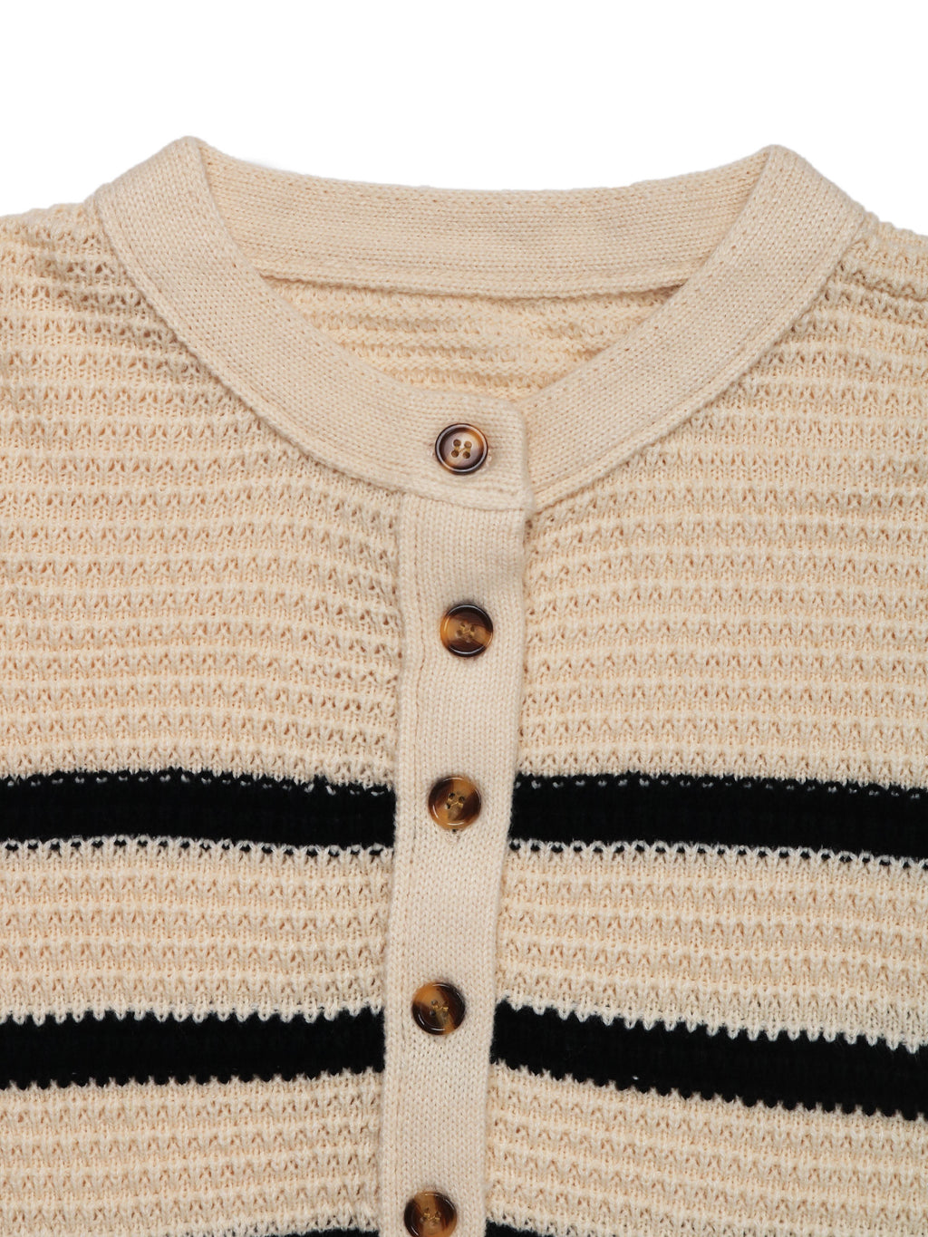 Striped Henley Button Placket Knit Sweater - Apricot - 3