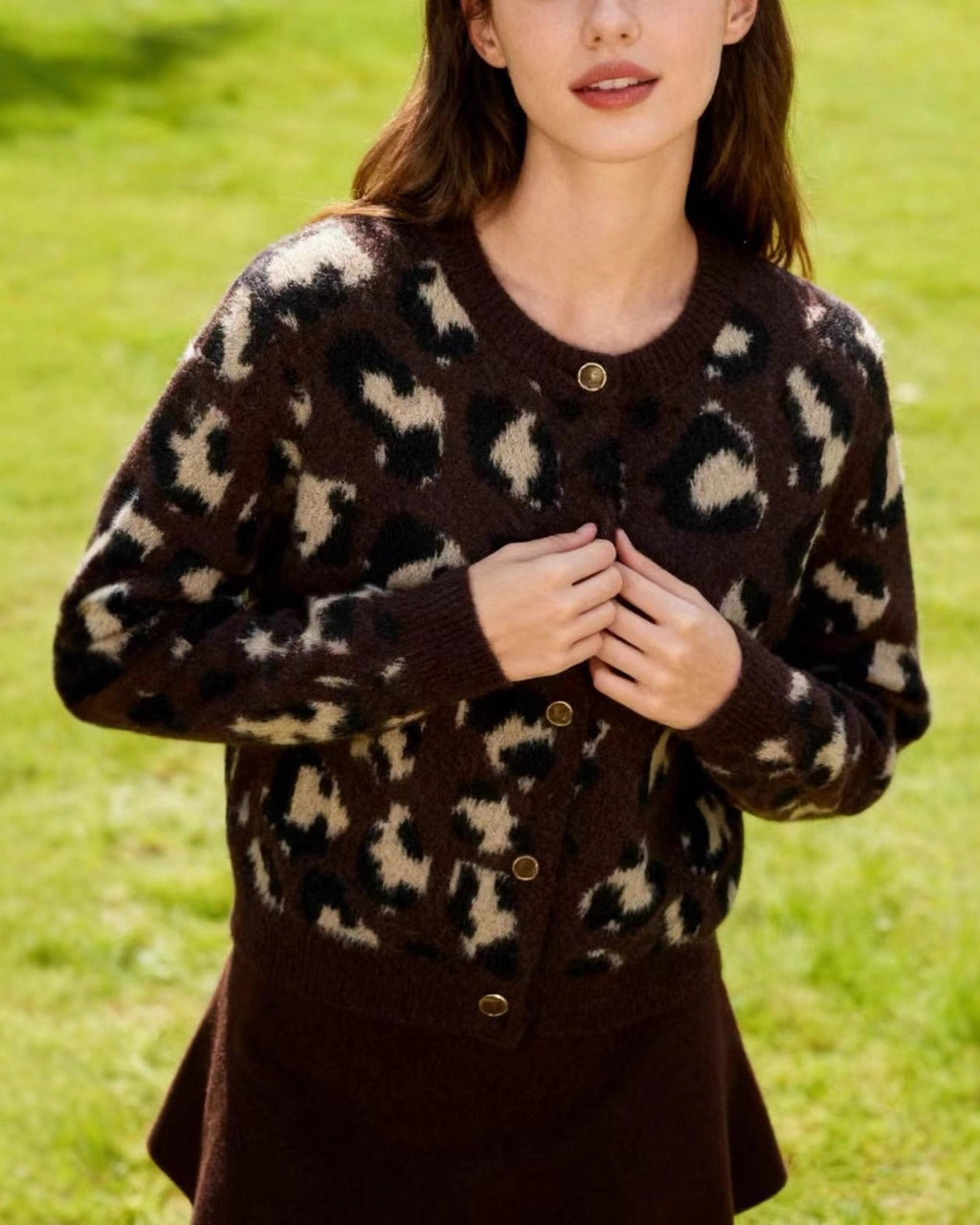 Fuzzy Leopard Print Button Cardigan - Leopard_1