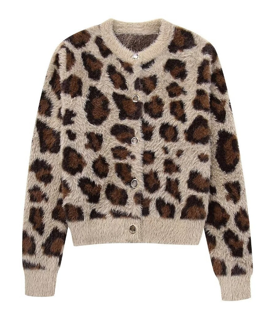 Fuzzy Leopard Print Button Cardigan - Leopard_1 - 1