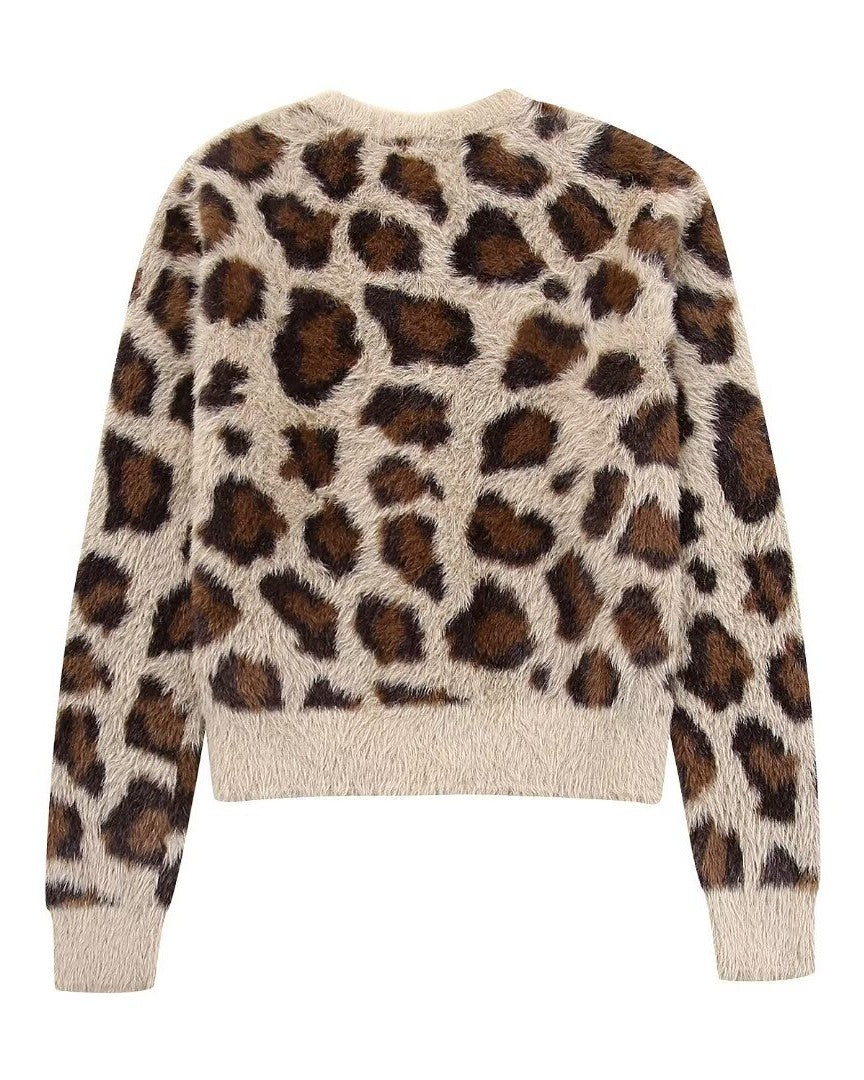 Fuzzy Leopard Print Button Cardigan - Leopard_1 - 2