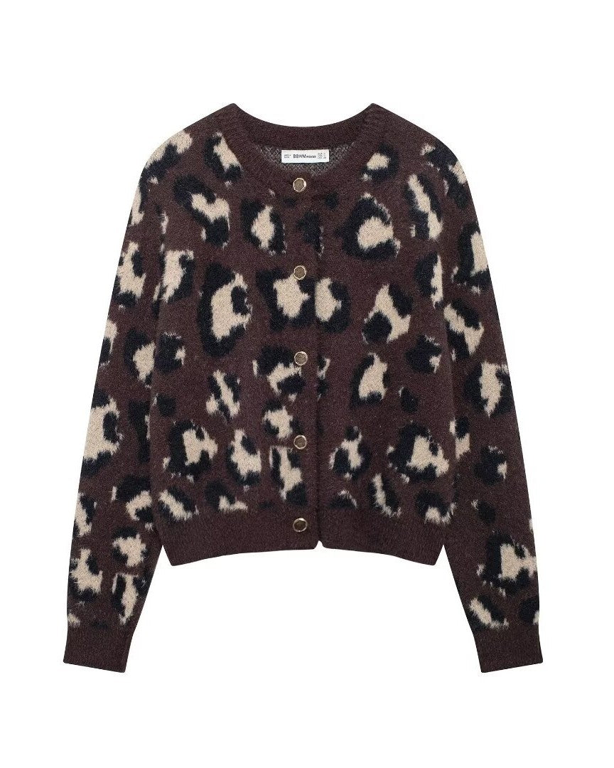 Fuzzy Leopard Print Button Cardigan - Leopard_2