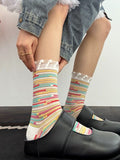 Sheer Mesh Crew Socks In Playful Prints - Vine