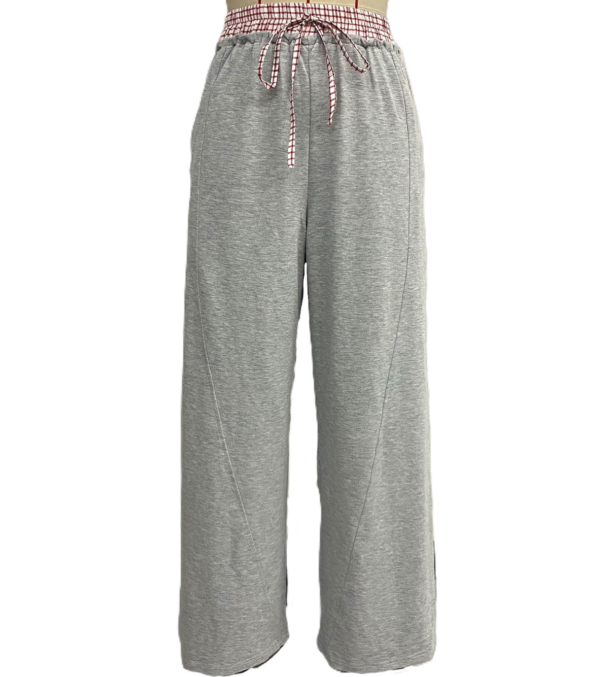High Waist Contrast Waistband Wide Leg Pants - Grey