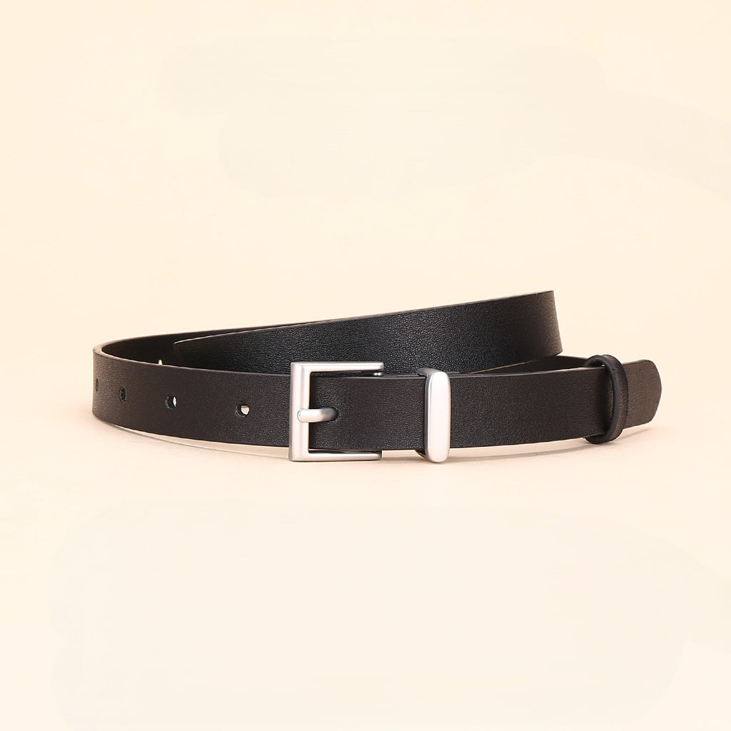 Skinny Rectangle Buckle Office Waist Belt - Black