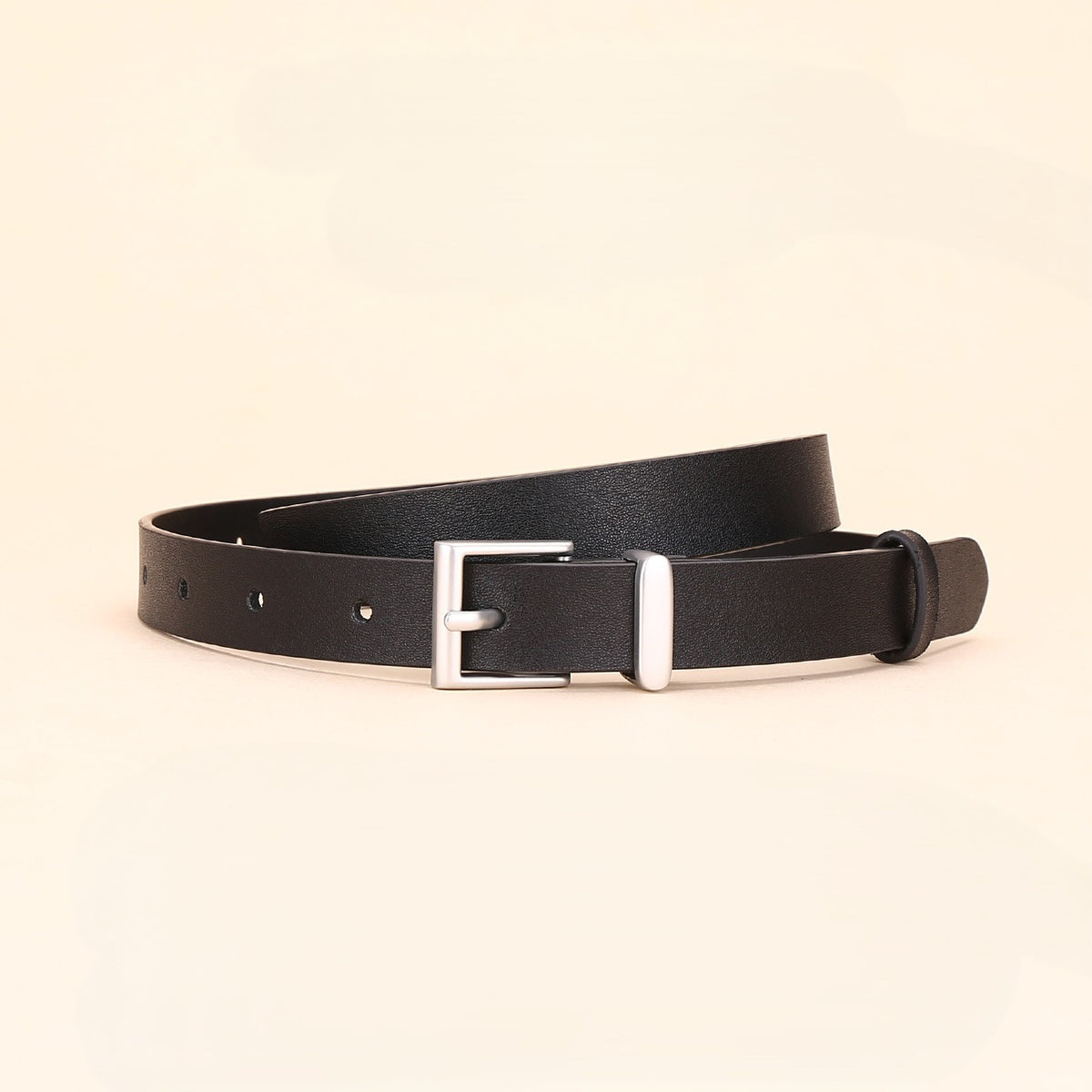 Skinny Rectangle Buckle Office Waist Belt - Black