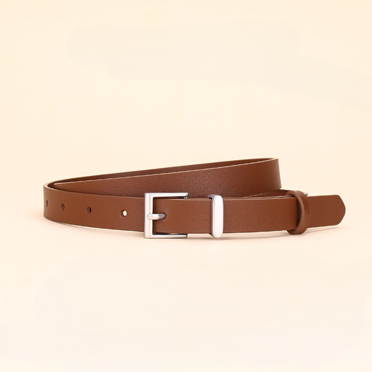 Skinny Rectangle Buckle Office Waist Belt - Brown