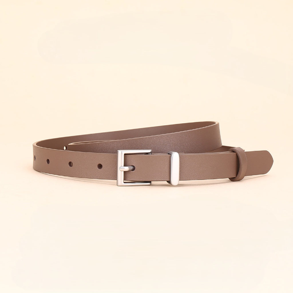 Skinny Rectangle Buckle Office Waist Belt - Khaki