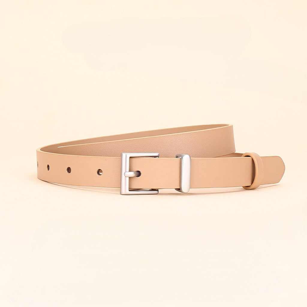 Skinny Rectangle Buckle Office Waist Belt - Milk-Tea