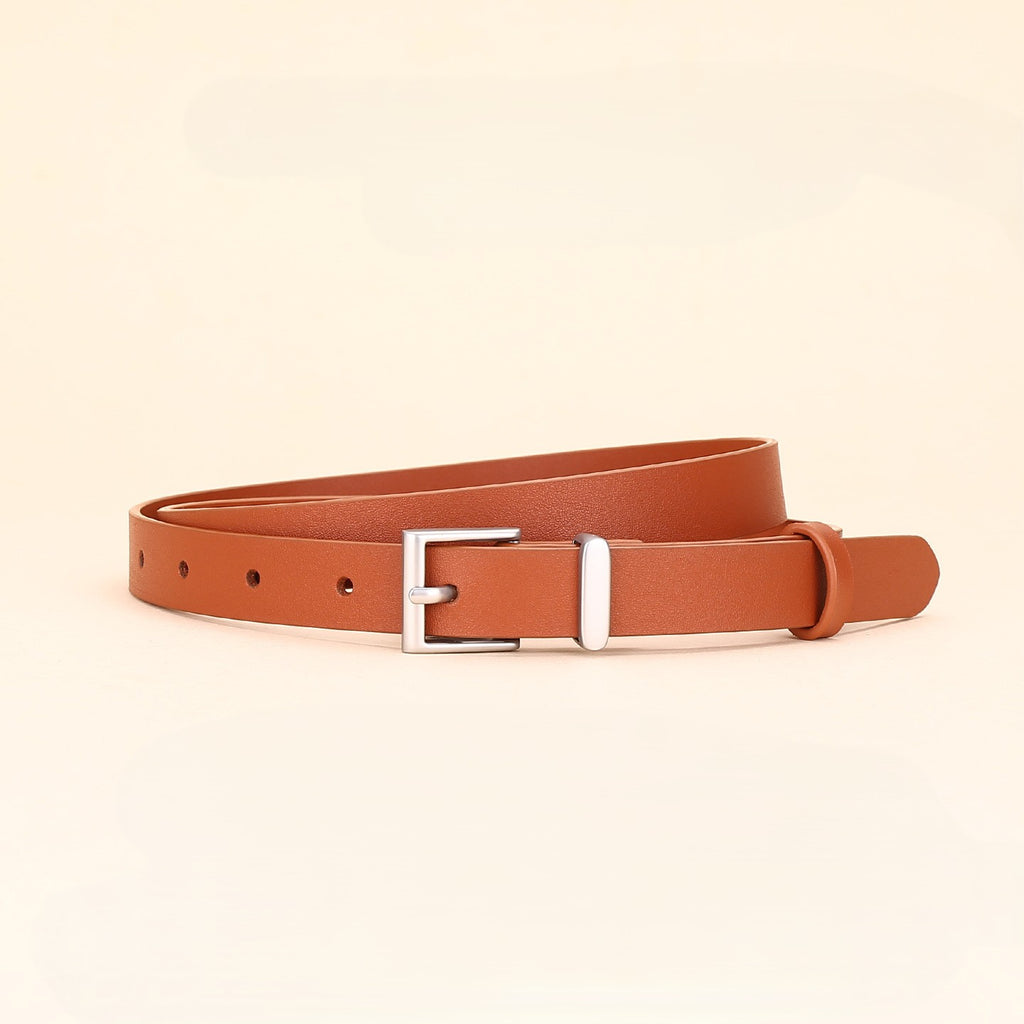 Skinny Rectangle Buckle Office Waist Belt - Orange
