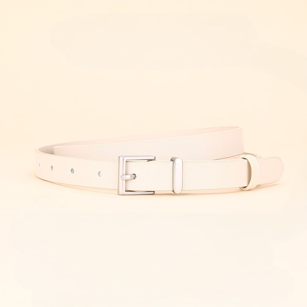 Skinny Rectangle Buckle Office Waist Belt - White