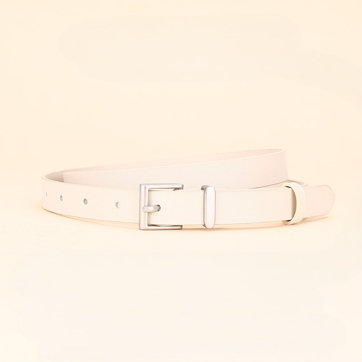 Skinny Rectangle Buckle Office Waist Belt - White