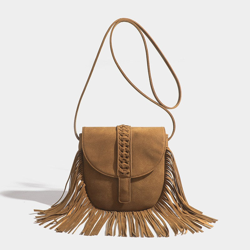 Fringe Faux Suede Saddle Crossbody Bag
