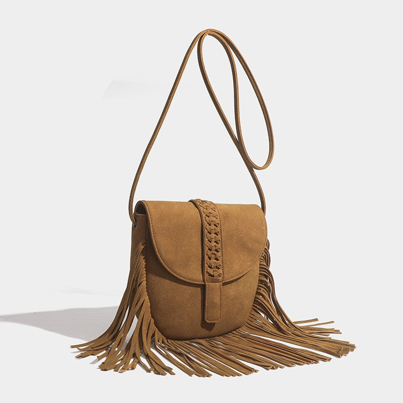 Fringe Faux Suede Saddle Crossbody Bag