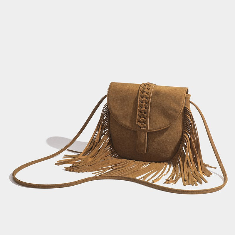 Fringe Faux Suede Saddle Crossbody Bag