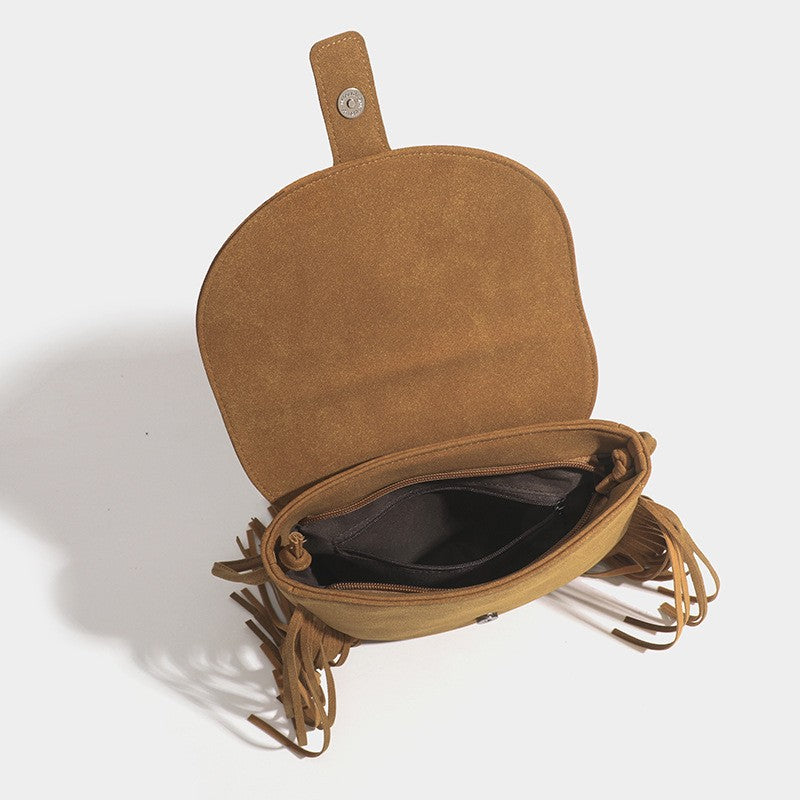 Fringe Faux Suede Saddle Crossbody Bag