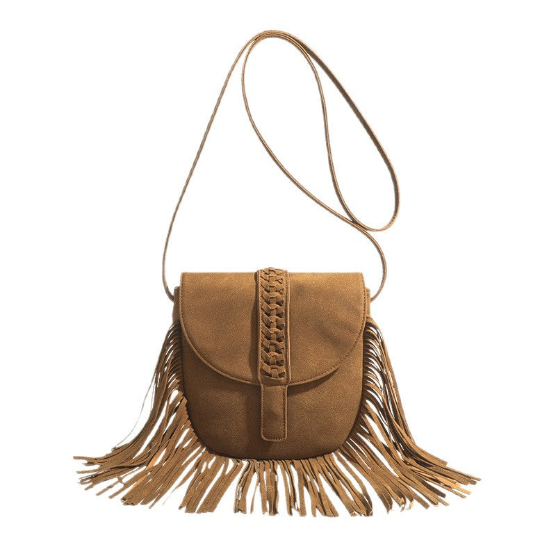 Fringe Faux Suede Saddle Crossbody Bag