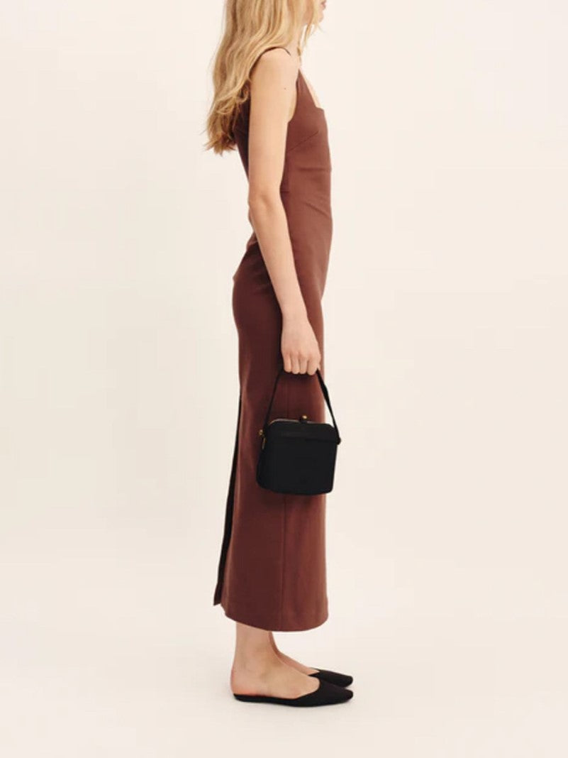 Square Neck Linen Column Maxi Dress - brown - 2