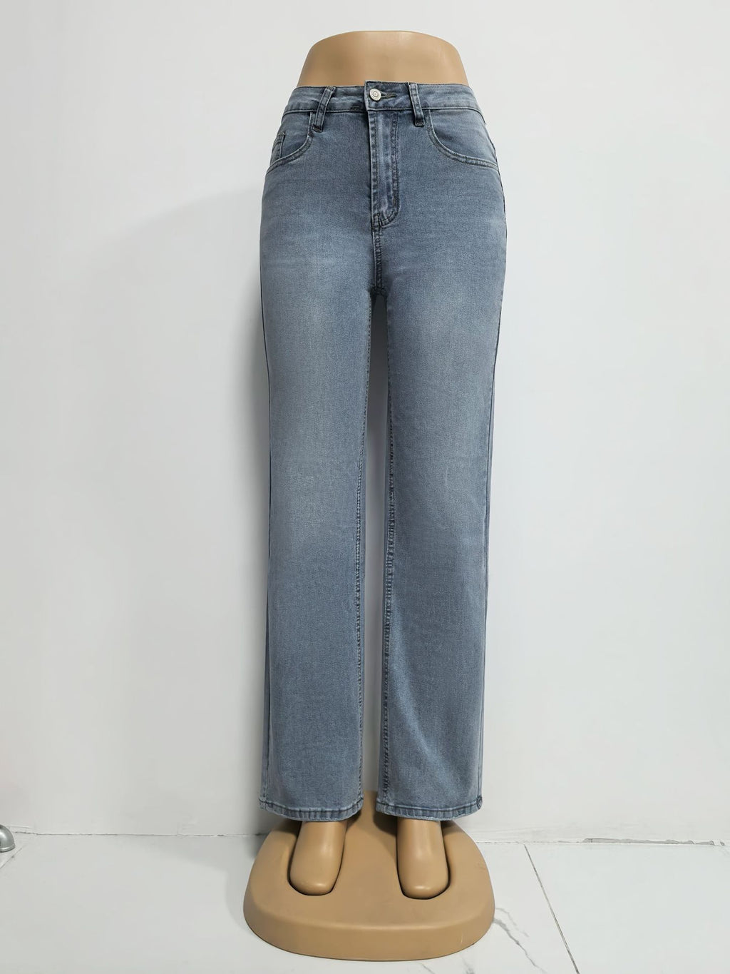 Faded High Rise Wide Leg Straight Jeans - Blue