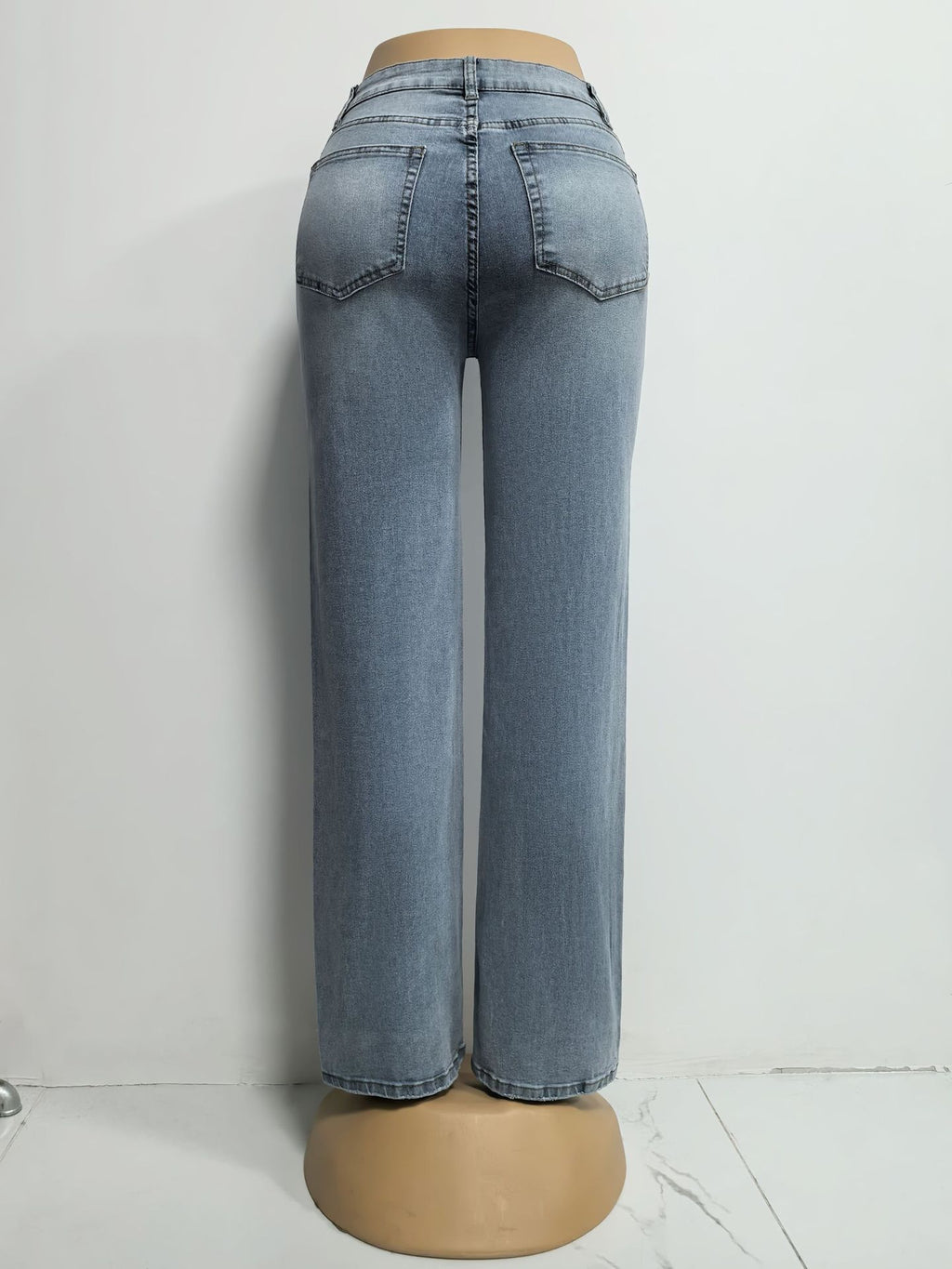 Faded High Rise Wide Leg Straight Jeans - Blue - 1