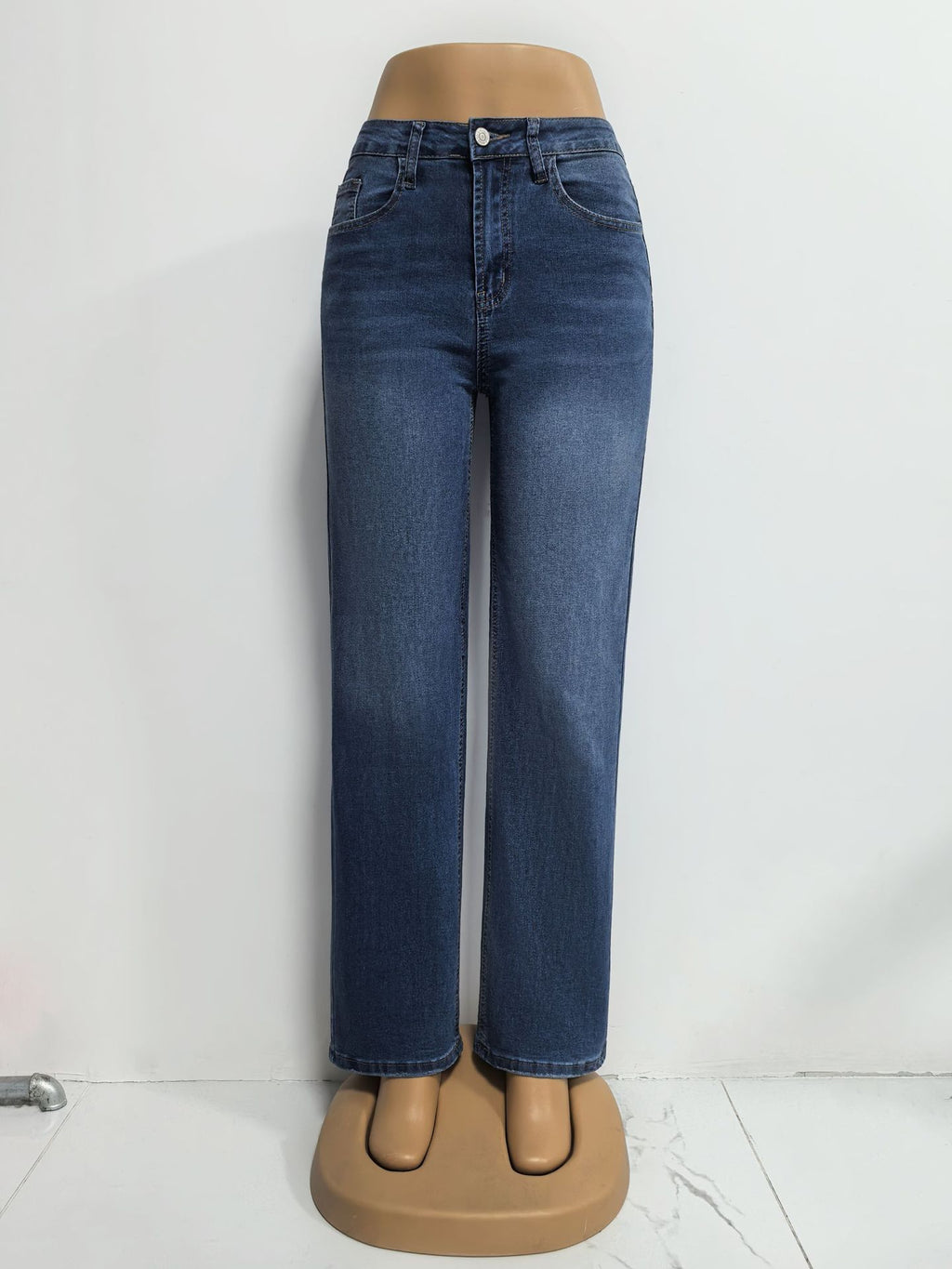 Faded High Rise Wide Leg Straight Jeans - DarkBlue - 1