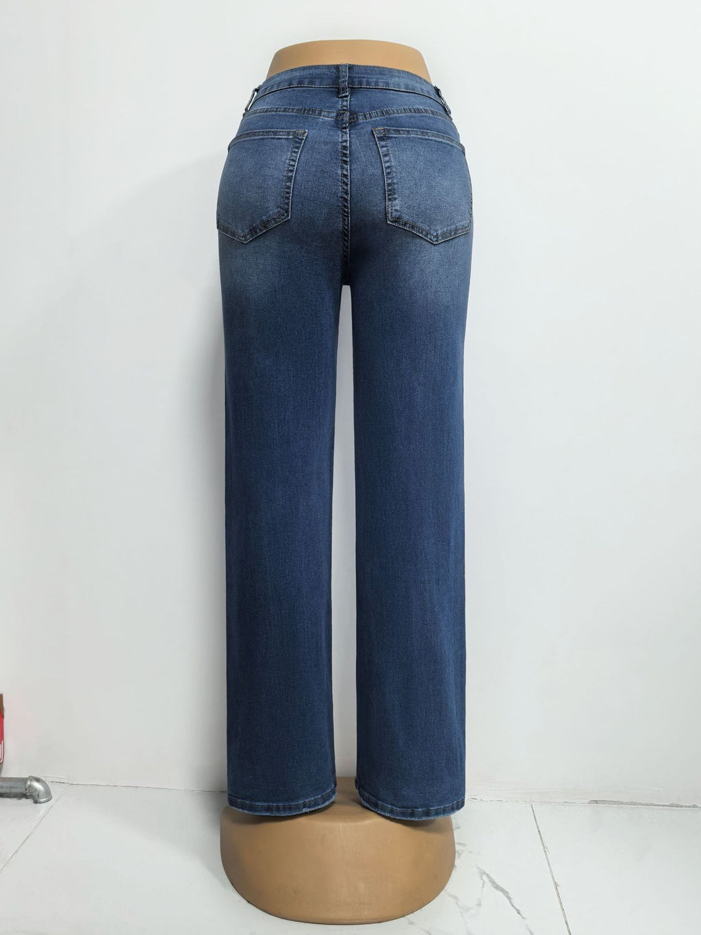 Faded High Rise Wide Leg Straight Jeans - DarkBlue - 2