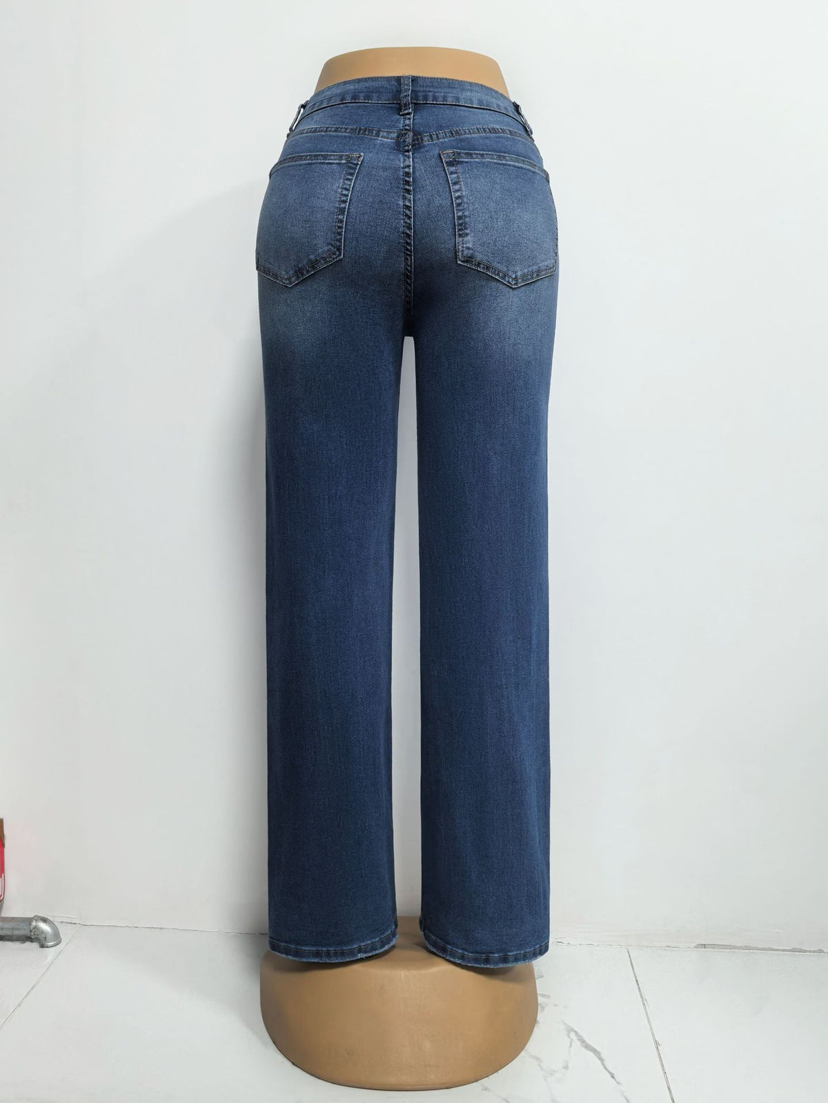 Faded High Rise Wide Leg Straight Jeans - DarkBlue - 2