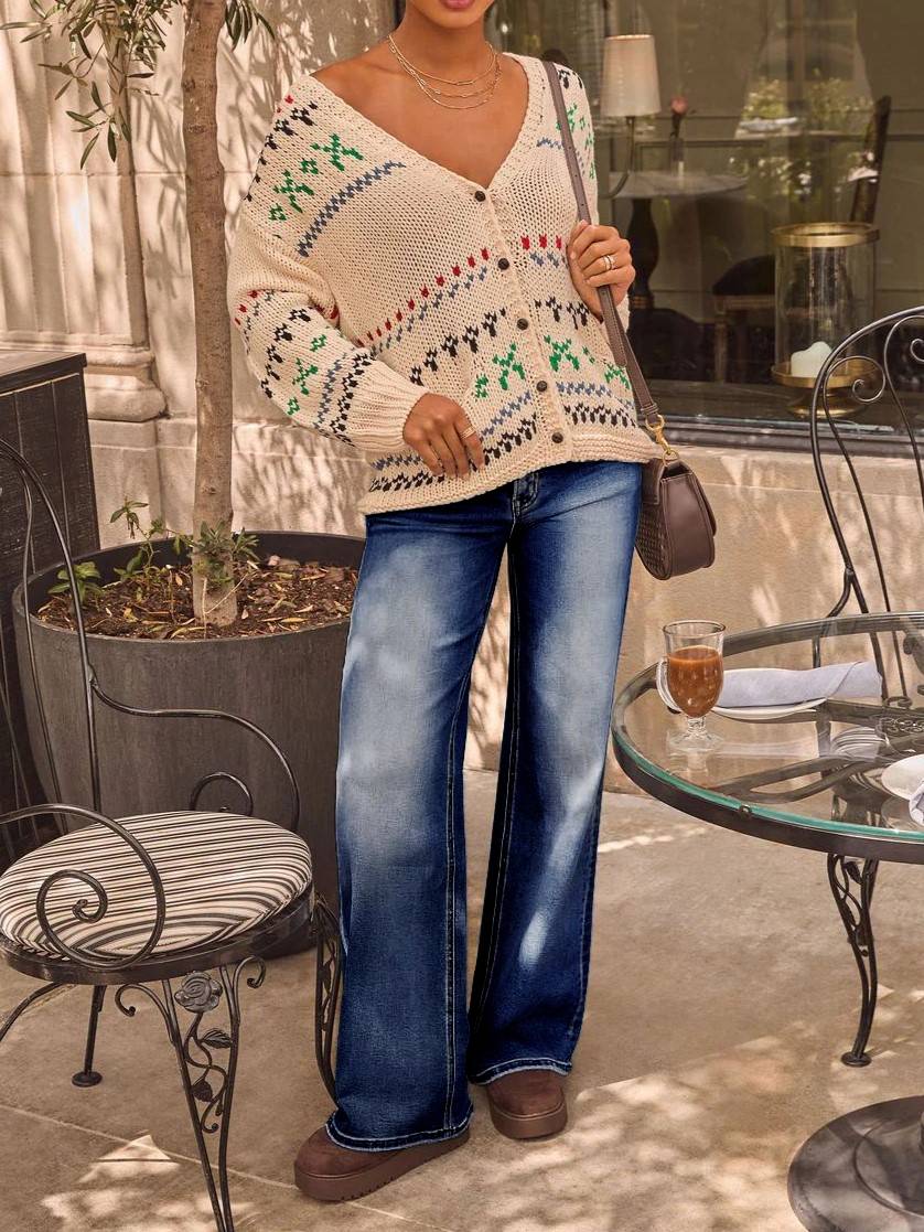 Faded High Rise Wide Leg Straight Jeans - DarkBlue - 3