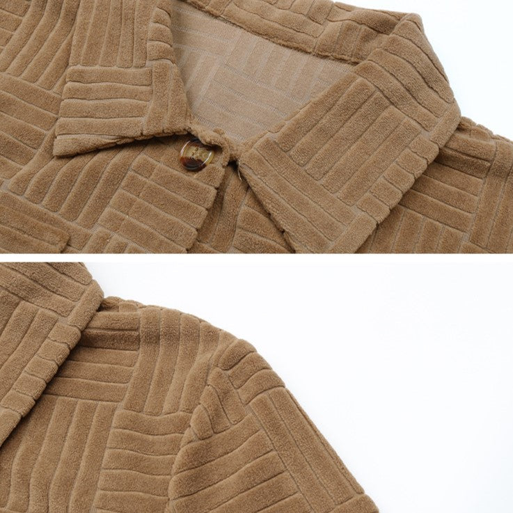 Cropped Corduroy Button Up Trucker Jacket - Khaki - 2