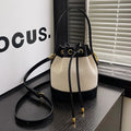 Canvas Drawstring Bucket Bag with Top Handle - Black