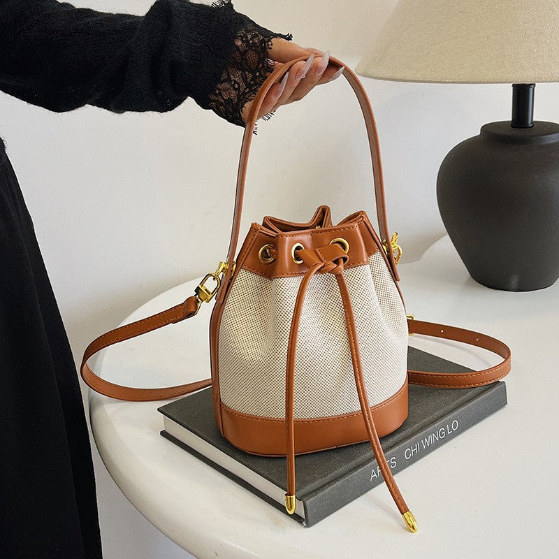 Canvas Drawstring Bucket Bag with Top Handle