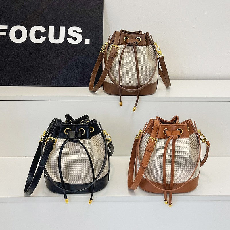 Canvas Drawstring Bucket Bag with Top Handle