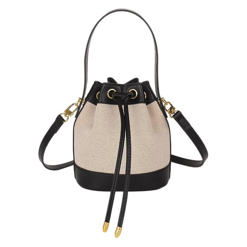 Canvas Drawstring Bucket Bag with Top Handle