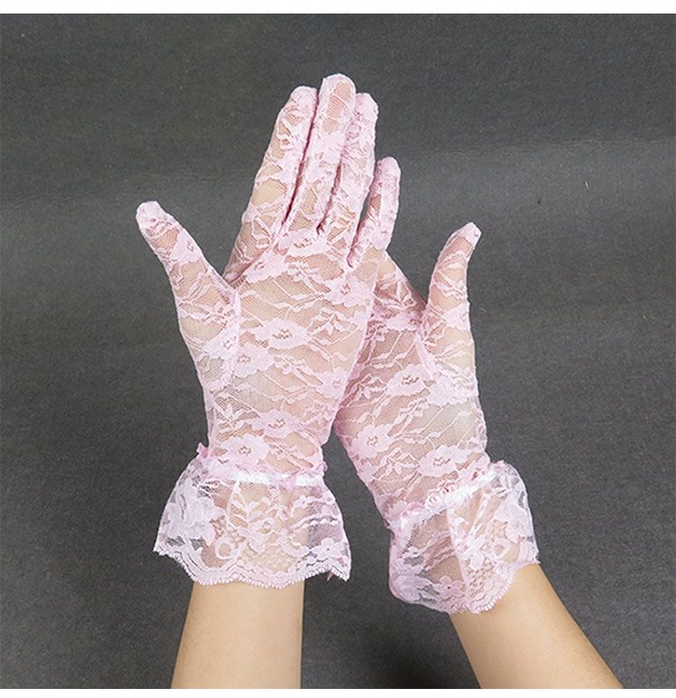 Ruffle Cuff Lace Wrist Gloves - Pink