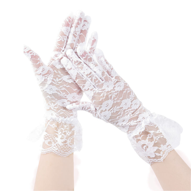 Ruffle Cuff Lace Wrist Gloves - White