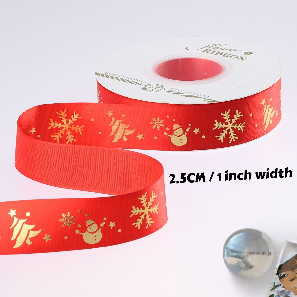 Christmas Foil Print Ribbon for Gift Wrap and Bows - NO11
